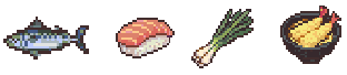 A fish, sushi, a leek and a bowl of tempura